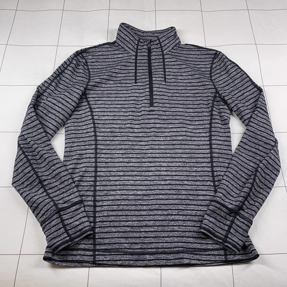 Lululemon 1/2 Zip Mens Small Heather Gray Striped Sweat Session Reflective Run - Picture 2 of 7